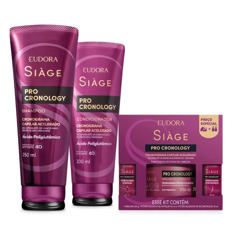 Kit Siàge Eudora Pro Cronology Shampoo + condicionador + máscara + 2 potencializadores reconstrução e nutrição
