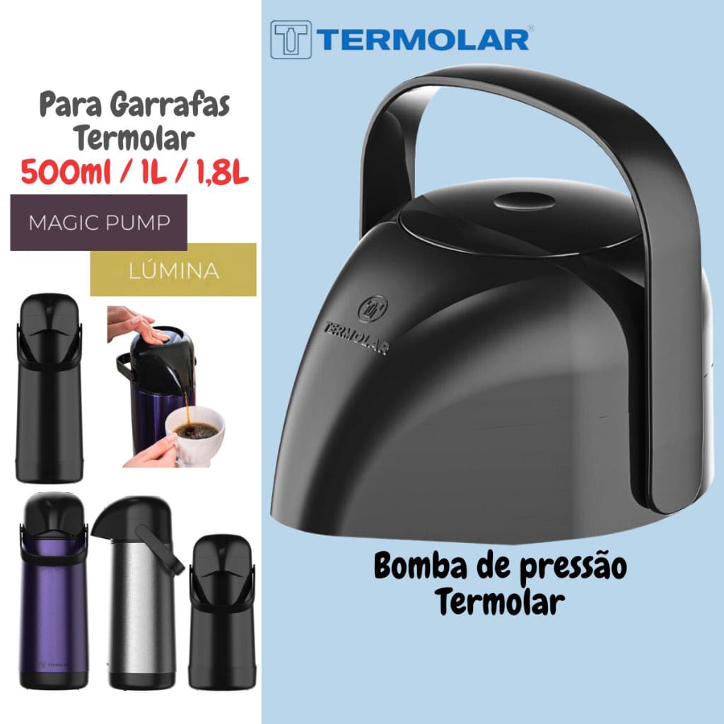 Bomba de Pressão Garrafa Térmica Café Lúmina Magic Pump Termolar (500ml/1L/1,8L)