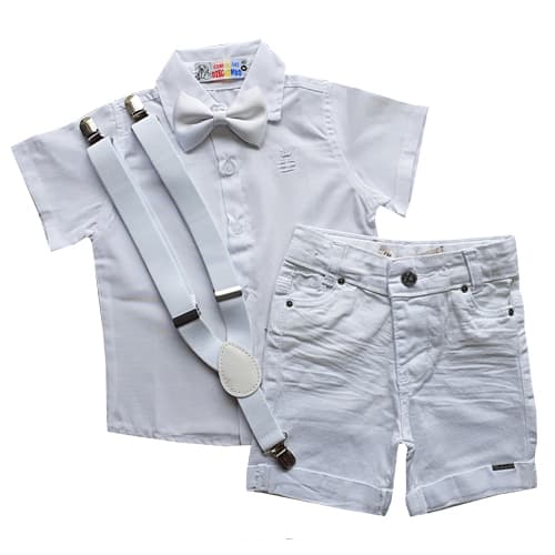 Conjunto Infantil Verão Com Camisa Manga Curta Roupa de Batizado e Festa Para Meninos