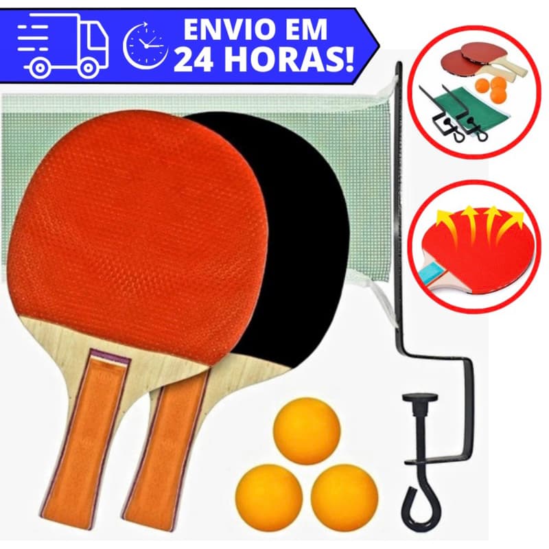 Kit Ping Pong/Tênis de Mesa c/2 Raquetes + 3 Bolinhas + Rede