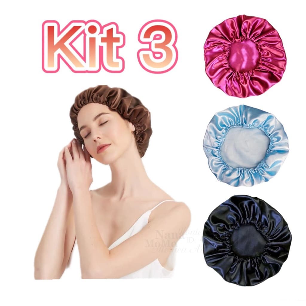 Kit com até 3 unidades Touca de Cetim Antifrizz TAM unico cores aleatorias
