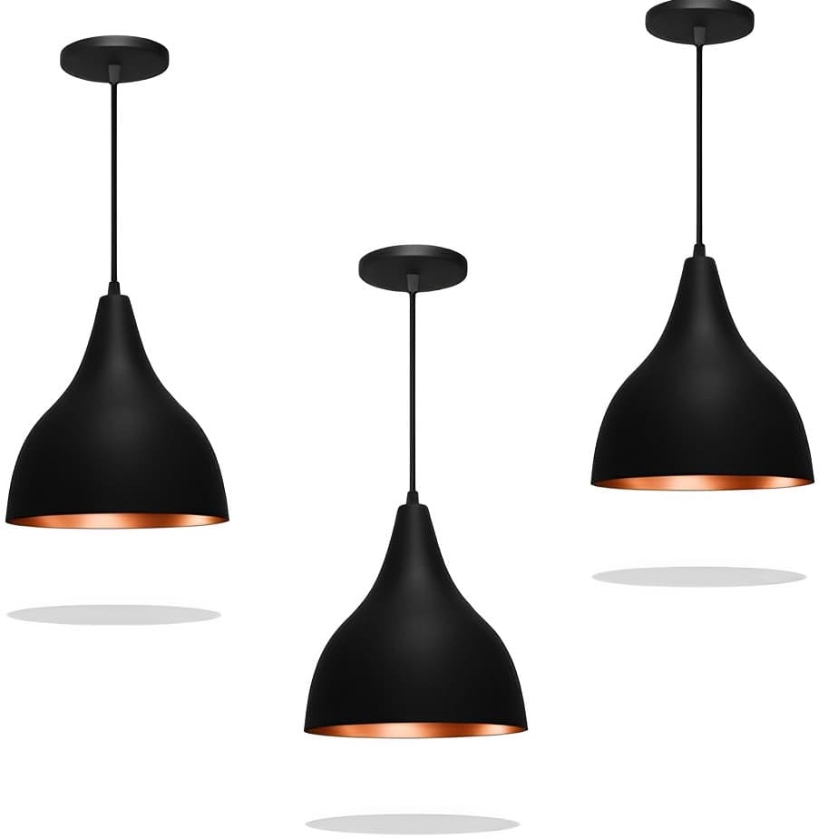 Kit 3 Pendentes Gota ( Preto / Cobre )