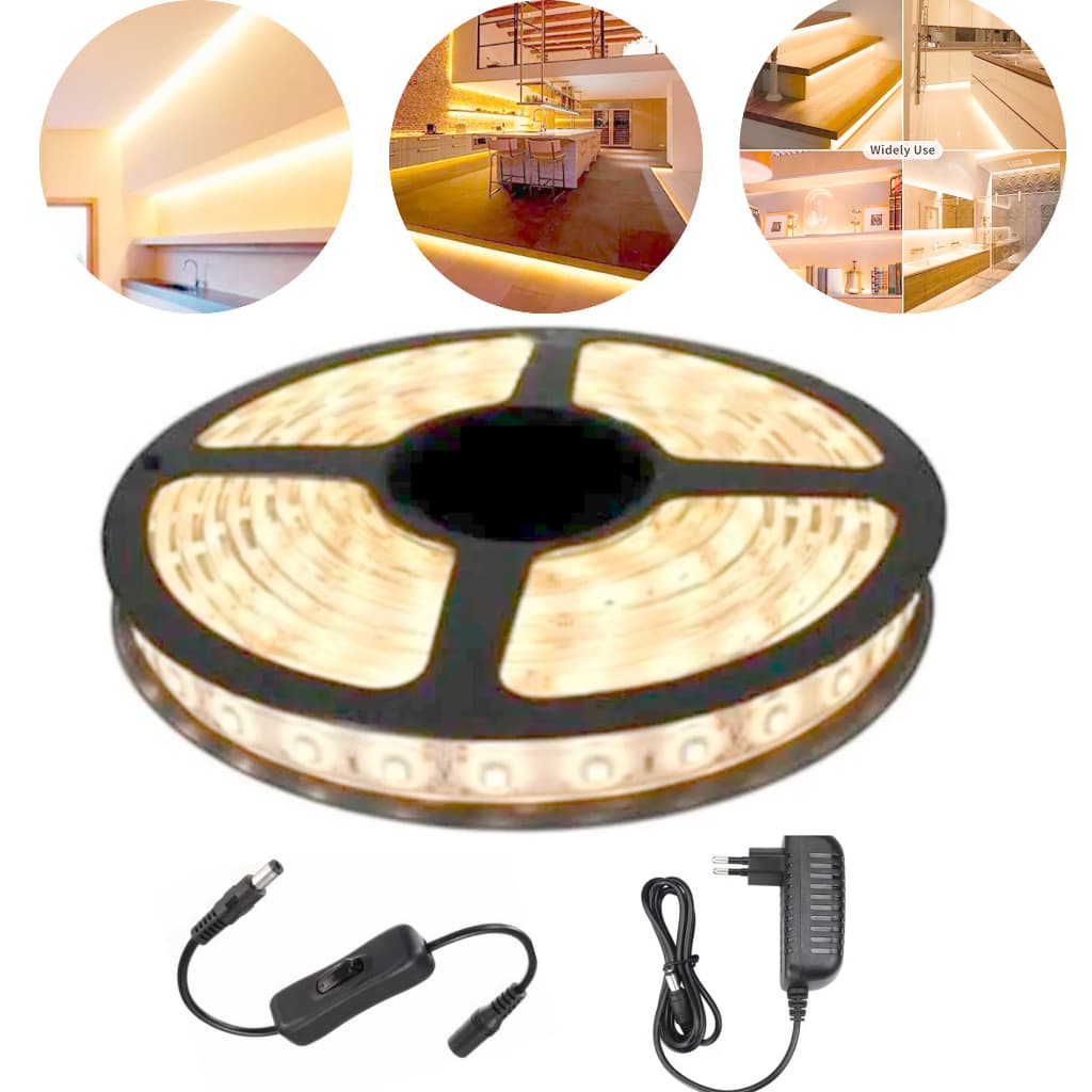 Fita Led 5050 Branco Quente 5M Com A Fonte 2A & Interruptor P4 liga desliga fita led branca quente