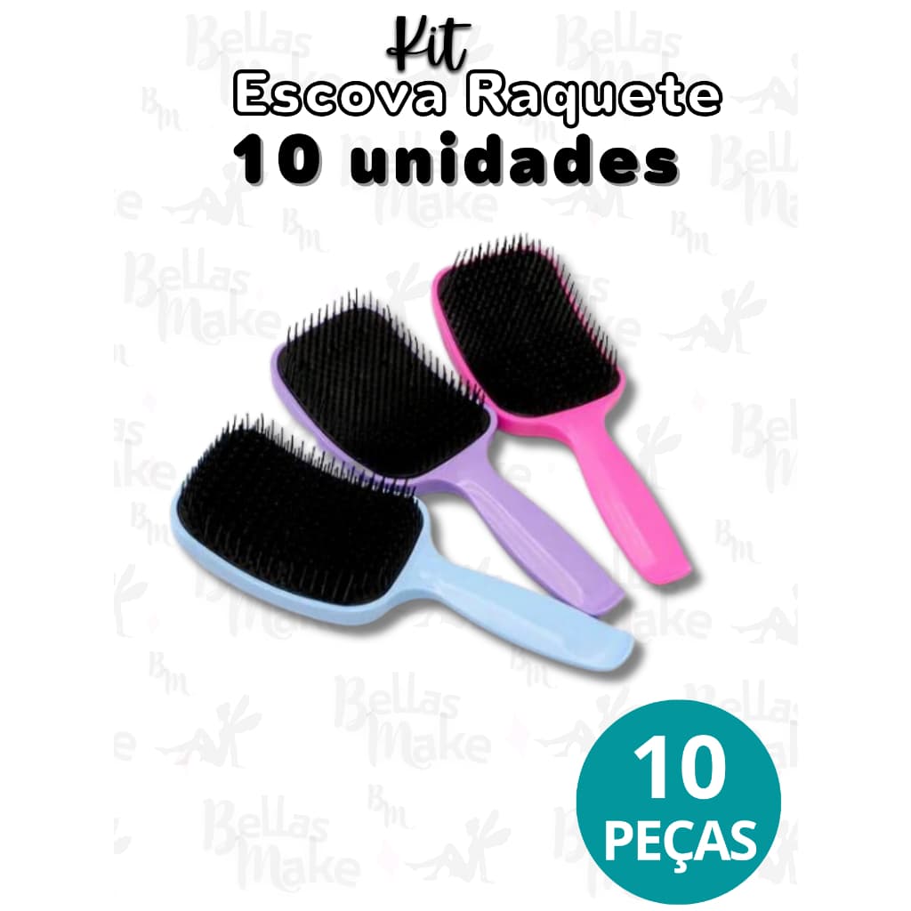 Kit 10 Escovas Raquete Flex De Desembaraçar Cabelos Para Revender Cores Sortidas