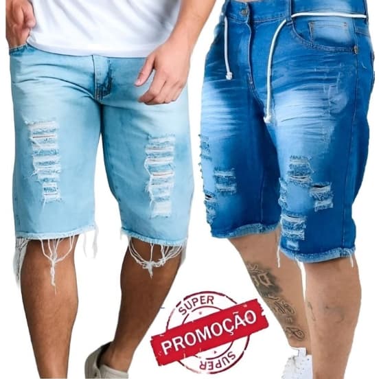 Bermuda Jeans Masculina Rasgada Slim Envio Imediato
