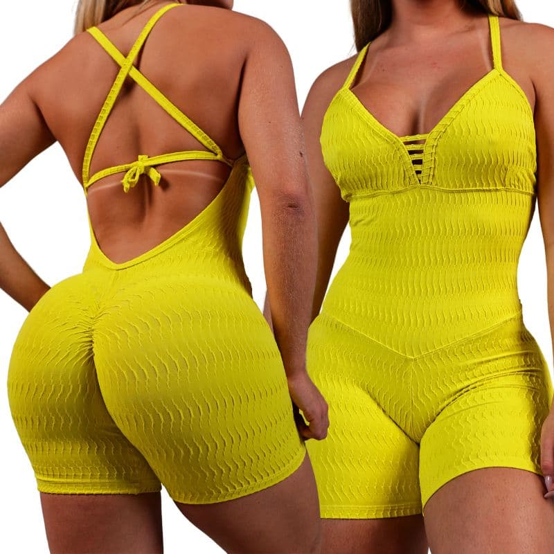 Macaquinho Macacão Curto Feminino Texturizado Anti Celulite Fitness Modelador Empina Bumbum Treino