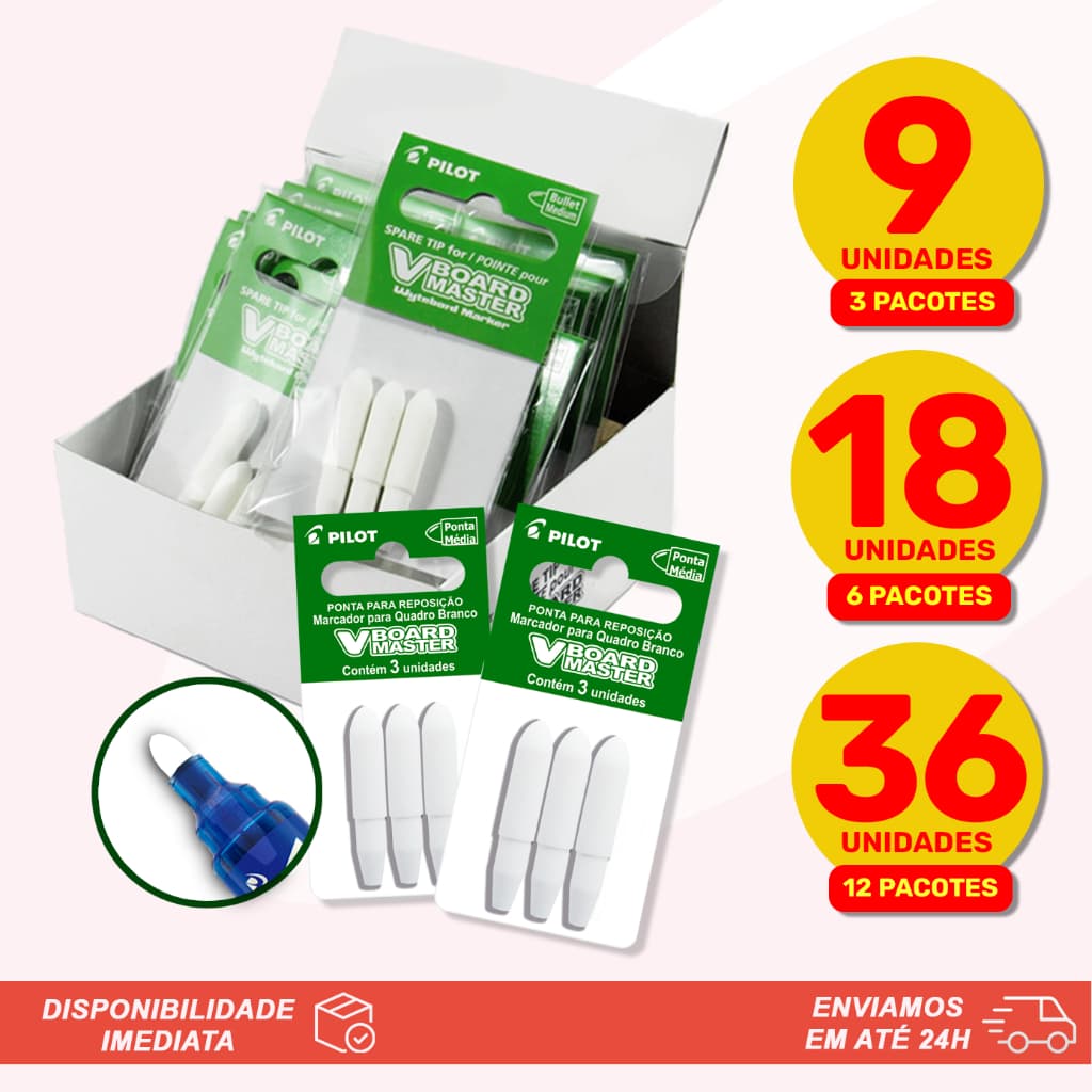 KIT PROMOCIONAL Pontas de Reposição WBTIP Para Marcador Recarregável de Quadro Branco WBMA V-Board Master Pilot