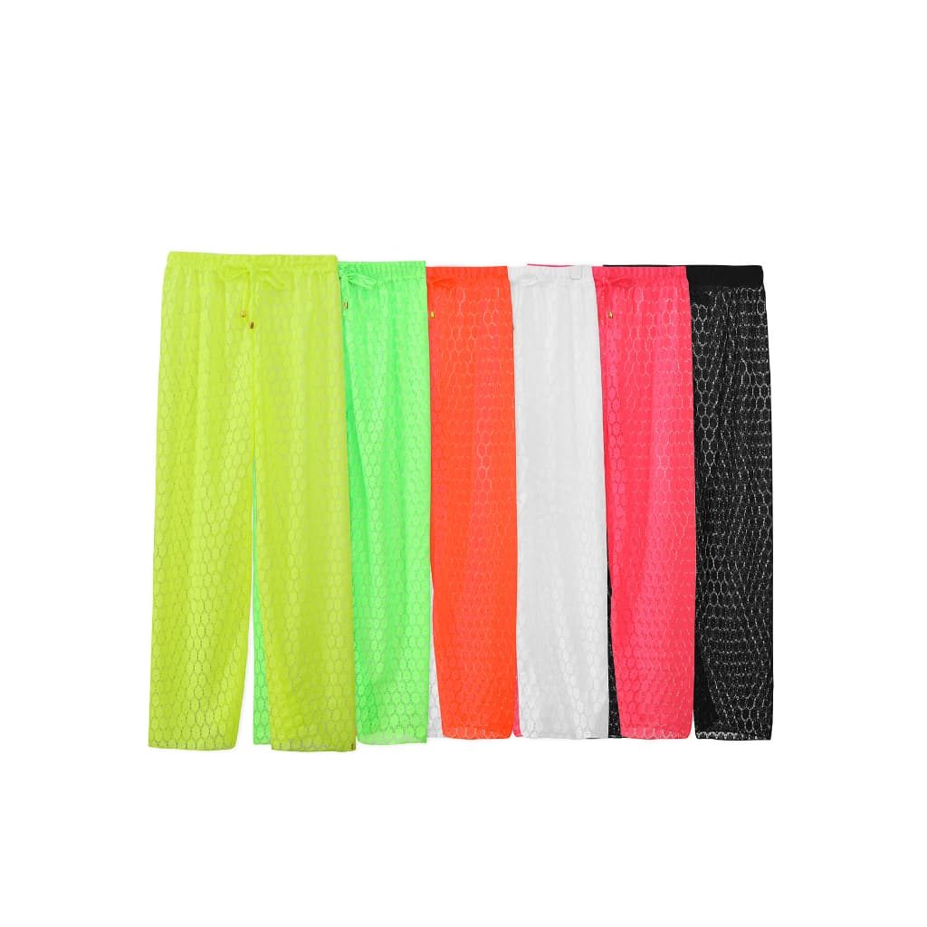 Calça Estilo Saída de Praia Arrastão Redinha e Flores Cores Neon
