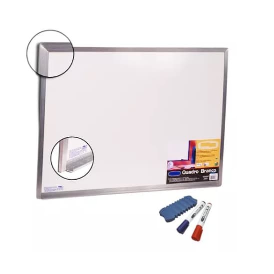 Quadro Lousa Branca 80x60cm Moldura Alumínio + 2 Canetas +1 Apagador