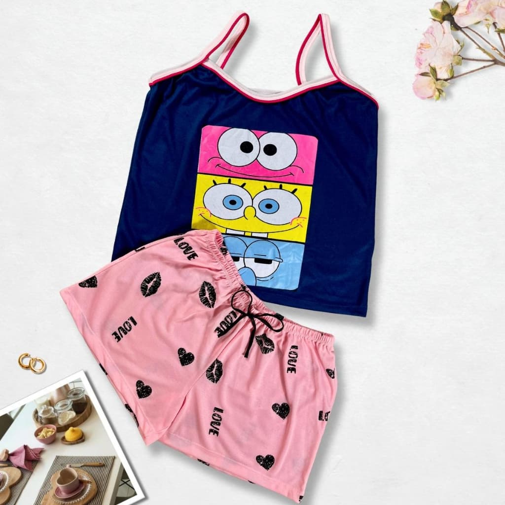 Baby Doll Femino Pijama Personagem Short Doll Feminino Pijamas Conjunto de Dormir Feminino