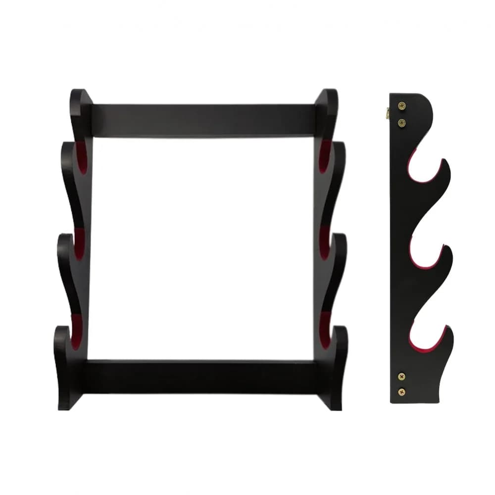 Suporte Para TRES Espadas de parede OU MESA DUPLA FUNÇÃO Samurai Ou Katanas Em Madeira