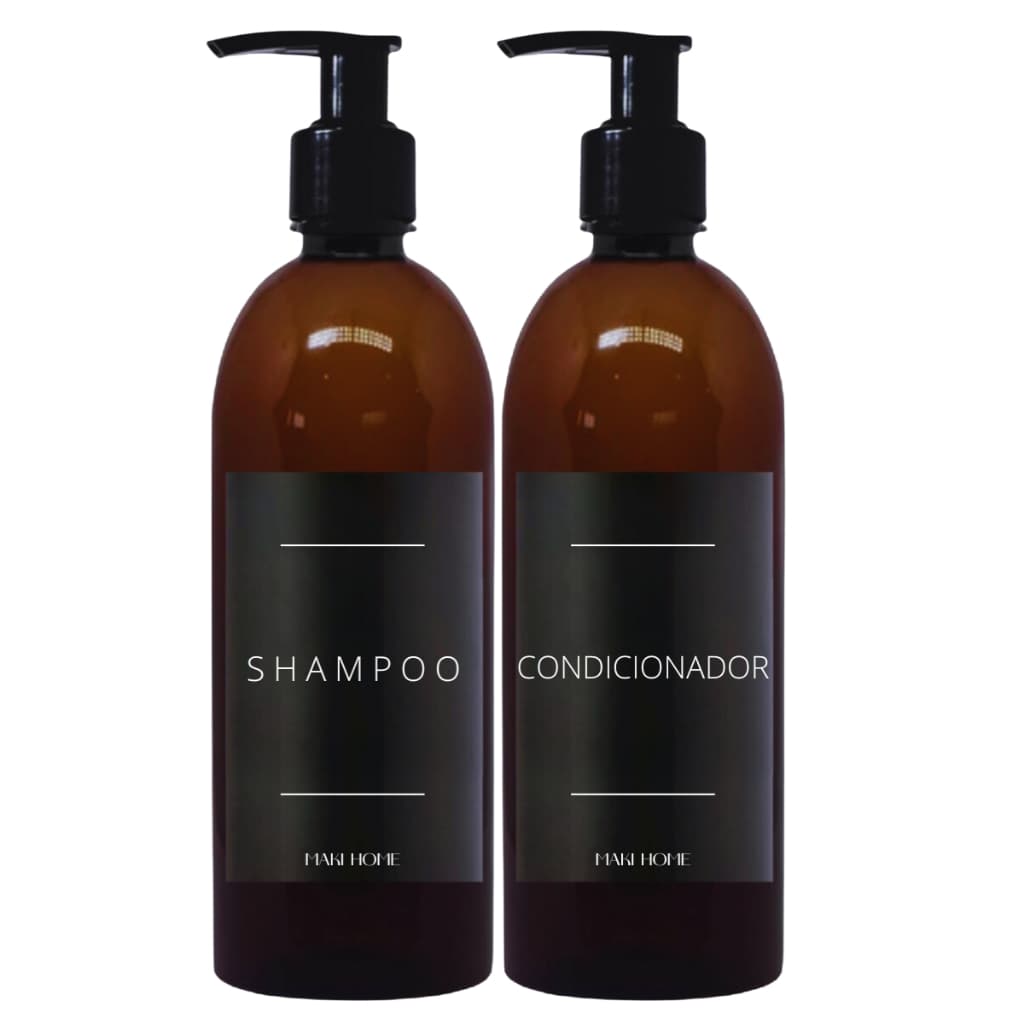 KIT BRANHEIRO FRASCO ÂMBAR PARA SHAMPOO CONDICIONADOR BLACK 500ml