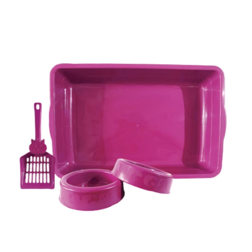 Kit Caixa de Areia para Gatos Bandeja Comedouro e Pá Higiênica pet envio rapido