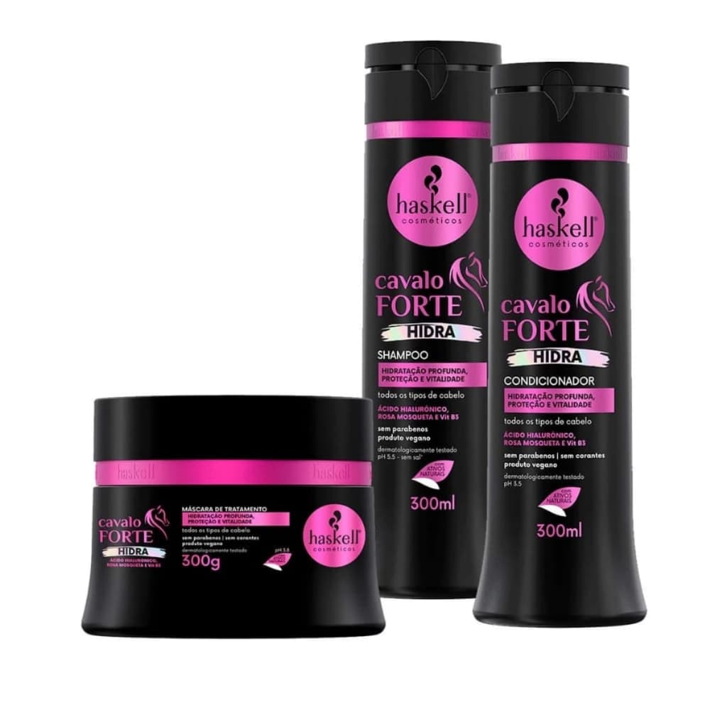 Kit Haskell Cavalo Forte Hidra Shampoo, Condicionador e Mascara 300g