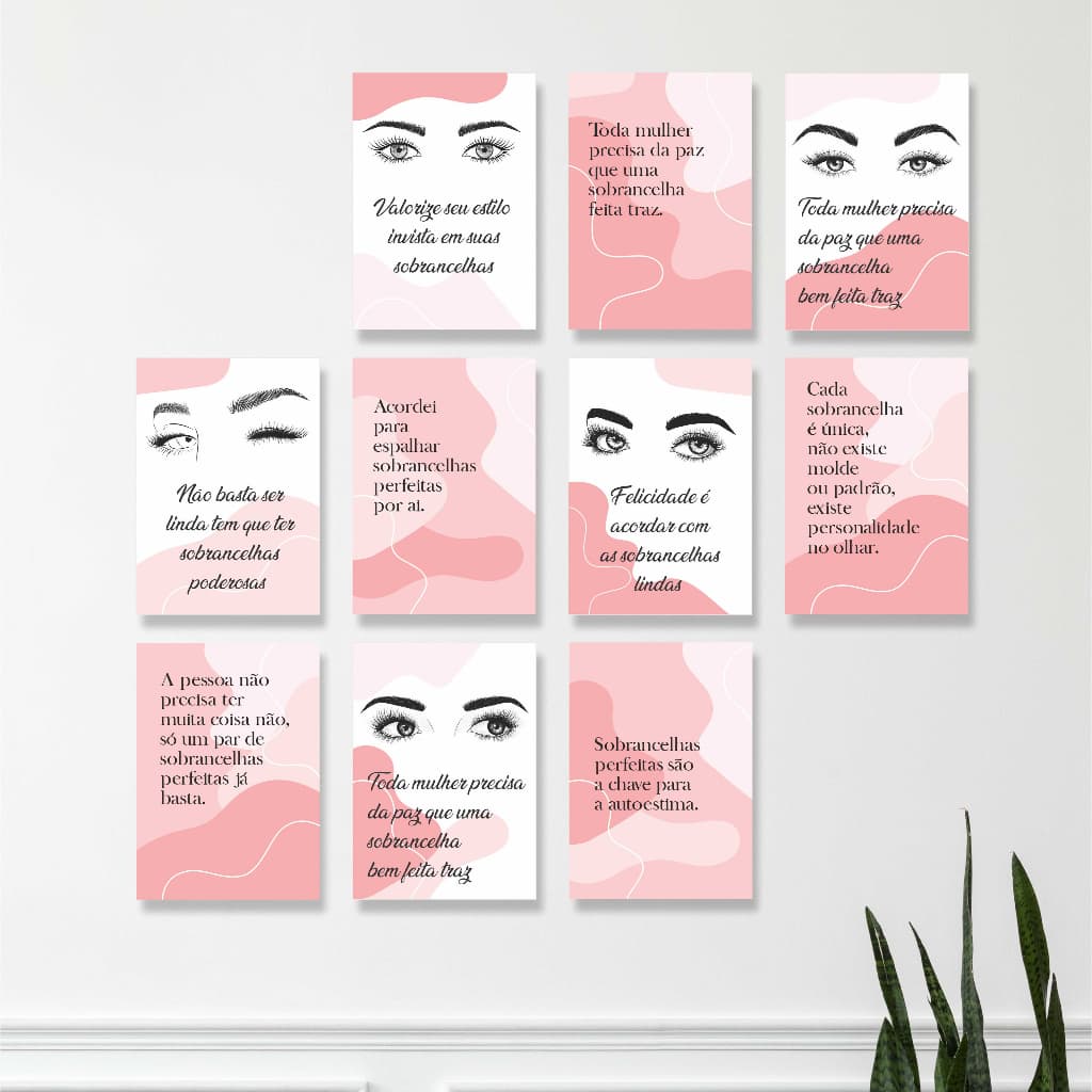 Kit 10 Placas Quadros Decorativos 28x20cm Design Sobrancelha Studio Cilios Lash Lifting Salão Beleza Q211