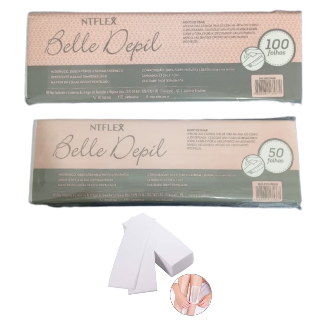 Papel/Lenço Depilatório Tnt Belle Depil 100 Unidades 7,2cm x 23cm com 80 gramatura