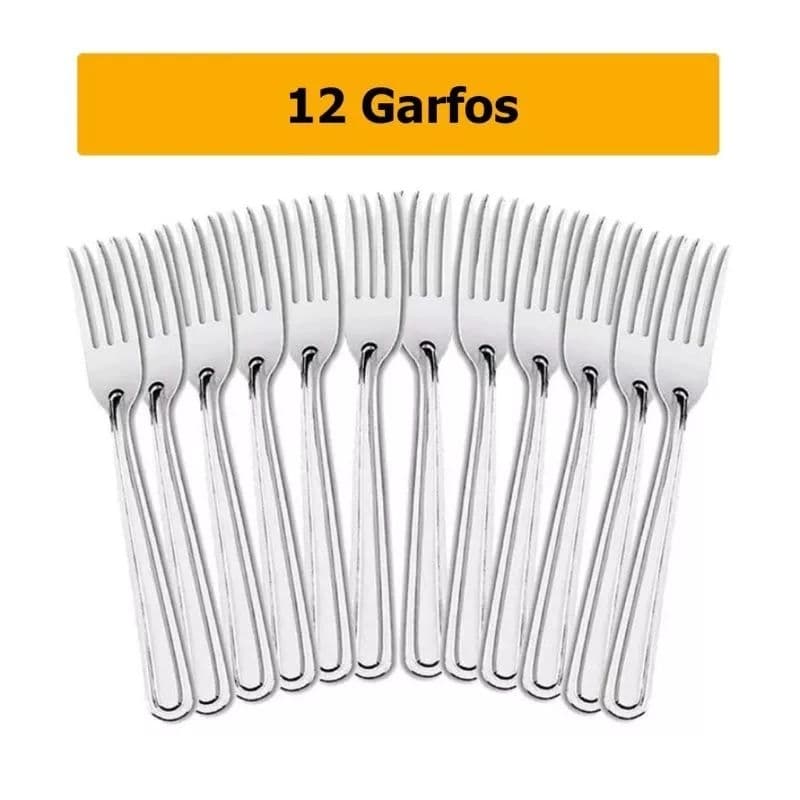 kit 24 talheres em inox, 12 garfos de mesa e 12 facas de mesa
