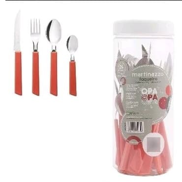 Conjunto de talheres inox 24 peças no pote, colheres, garfos, facas, kit dia a dia