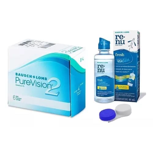 Lente de Contato Purevision 2 Bausch Lomb + Estojo + Renu60ml