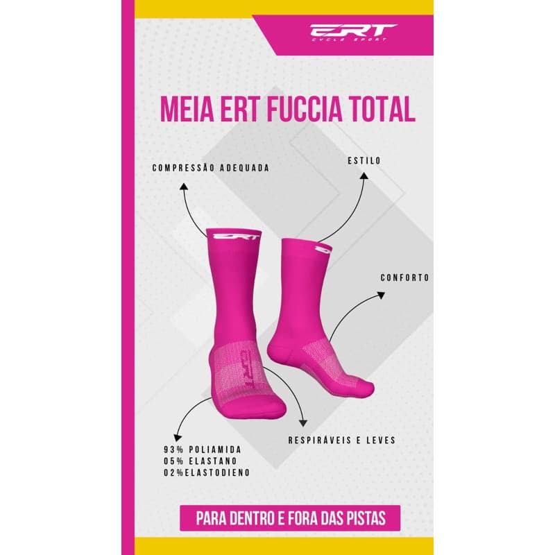 Meia Ciclismo Ciclista Bike Ert Cano Médio Fuccia Total