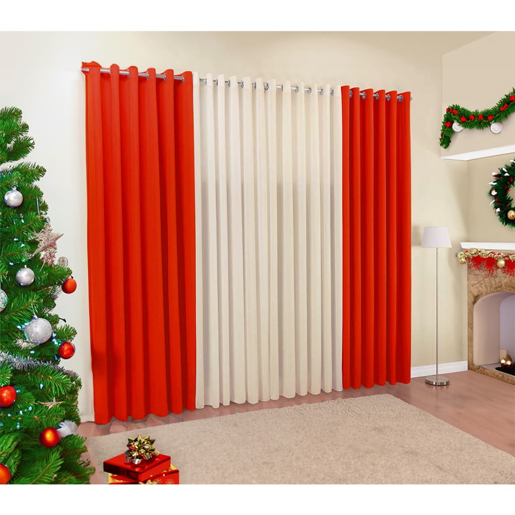 Cortina Duo Cor Natal 4,00m x 2,50m Para Decoração de Sala, Quarto, Escritório | Vermelho/Branco