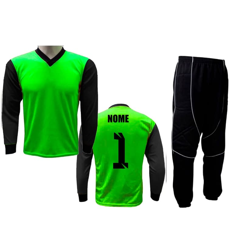 Kit Goleiro Camisa c/ Nome Infantil e Adulto + Calça Profissional Almofadada Proteção Laterais