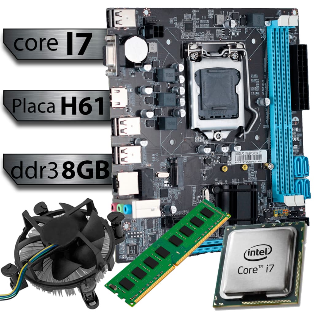 Kit Pl Mãe H61 + Processador I7 2600 + Memória ddr3 8gb + Cooler