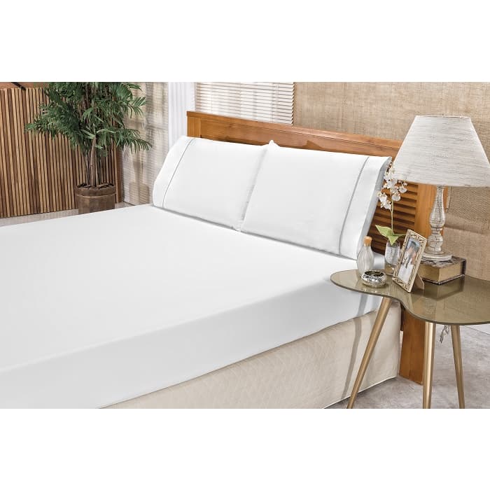 Jogo de Lencol Elegance com Ponto Palito 04 Pecas 80% Algodao Casal