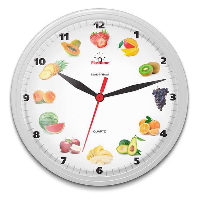 Relógio de Parede Redondo 23cm Branco/Frutas