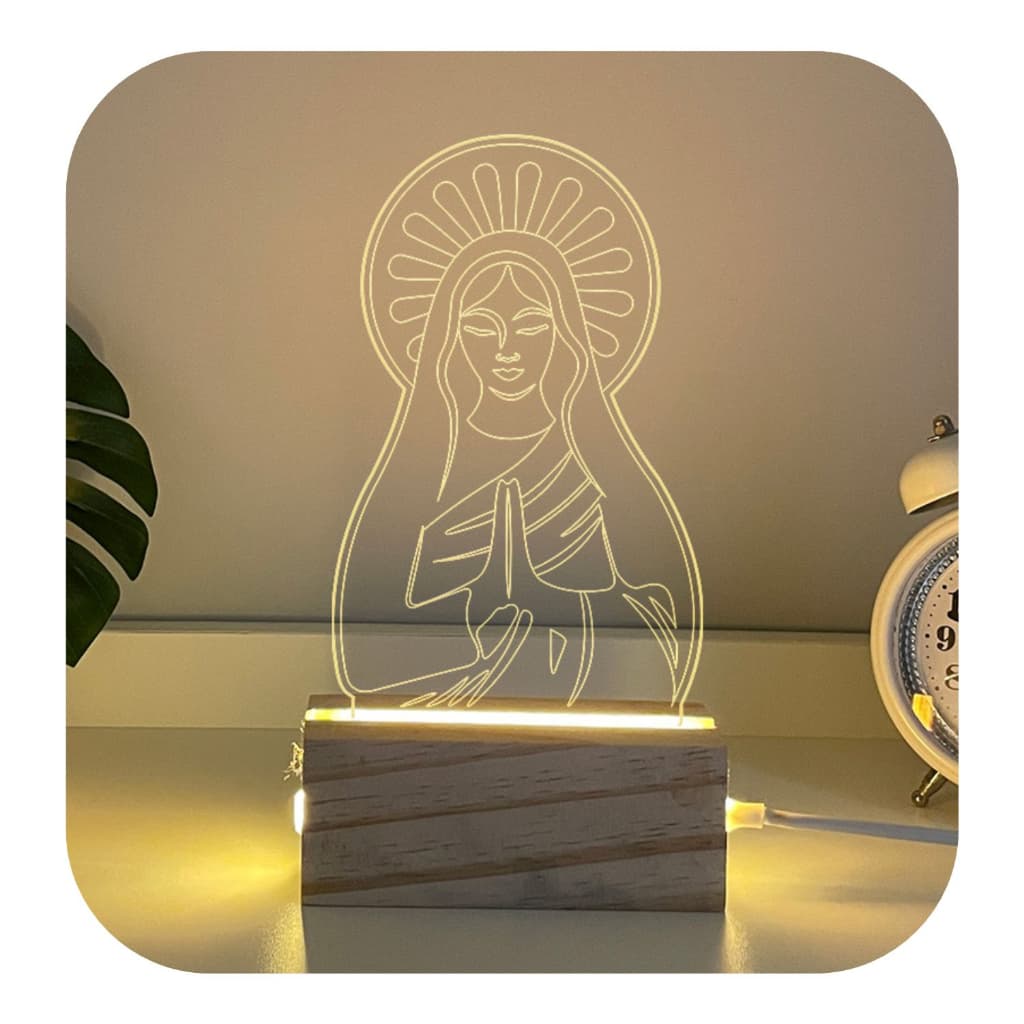 Luminária de Mesa Smart Santa Sara Kali Em Madeira Acrílico 3D Led