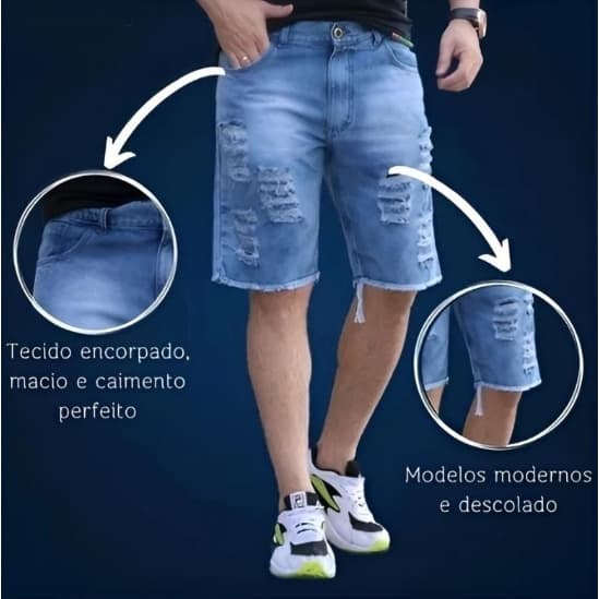 Bermudas Masculinas Jeans Destroyed Estilo Moda Homem