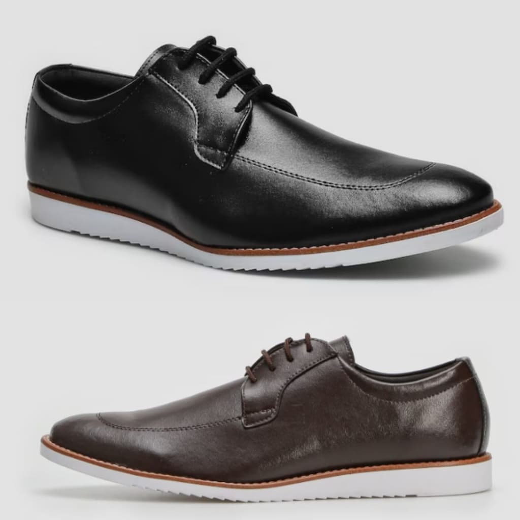 Kit 2 Pares Sapato Masculino Oxford Derby Social Casual Preto Marrom