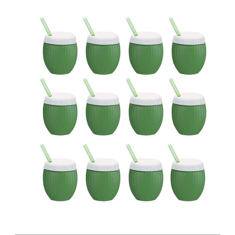 Copo Coco com Canudo 300ml Kit 12 Copos