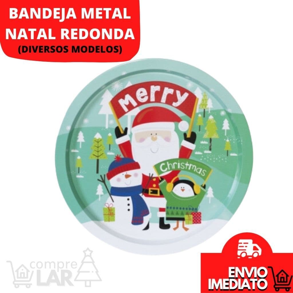 Bandeja Prato  de Metal Natalino Formato Redondo