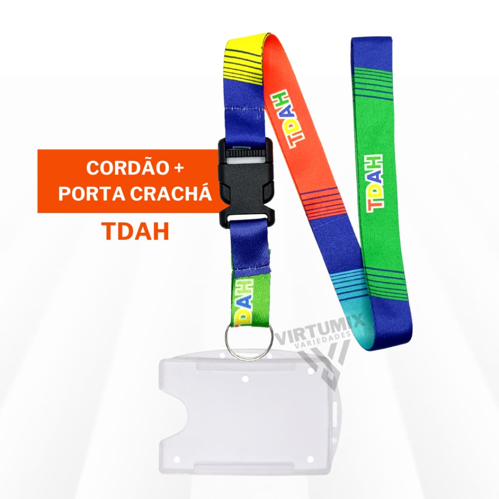 Kit Cordão TDAH com Porta Crachá Horizontal e Vertical Transparente