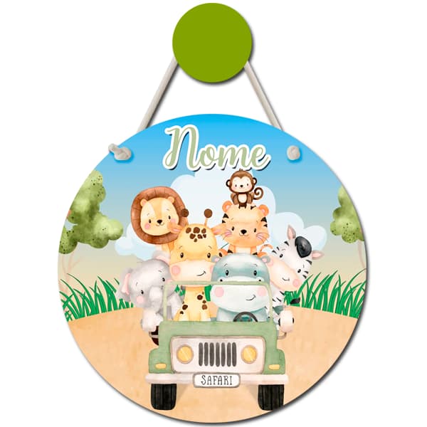 Placa enfeite porta maternidade safari personalizado 20cm