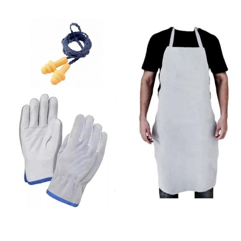 Kit avental de raspa, luva mista de raspa e vaqueta e protetor auricular