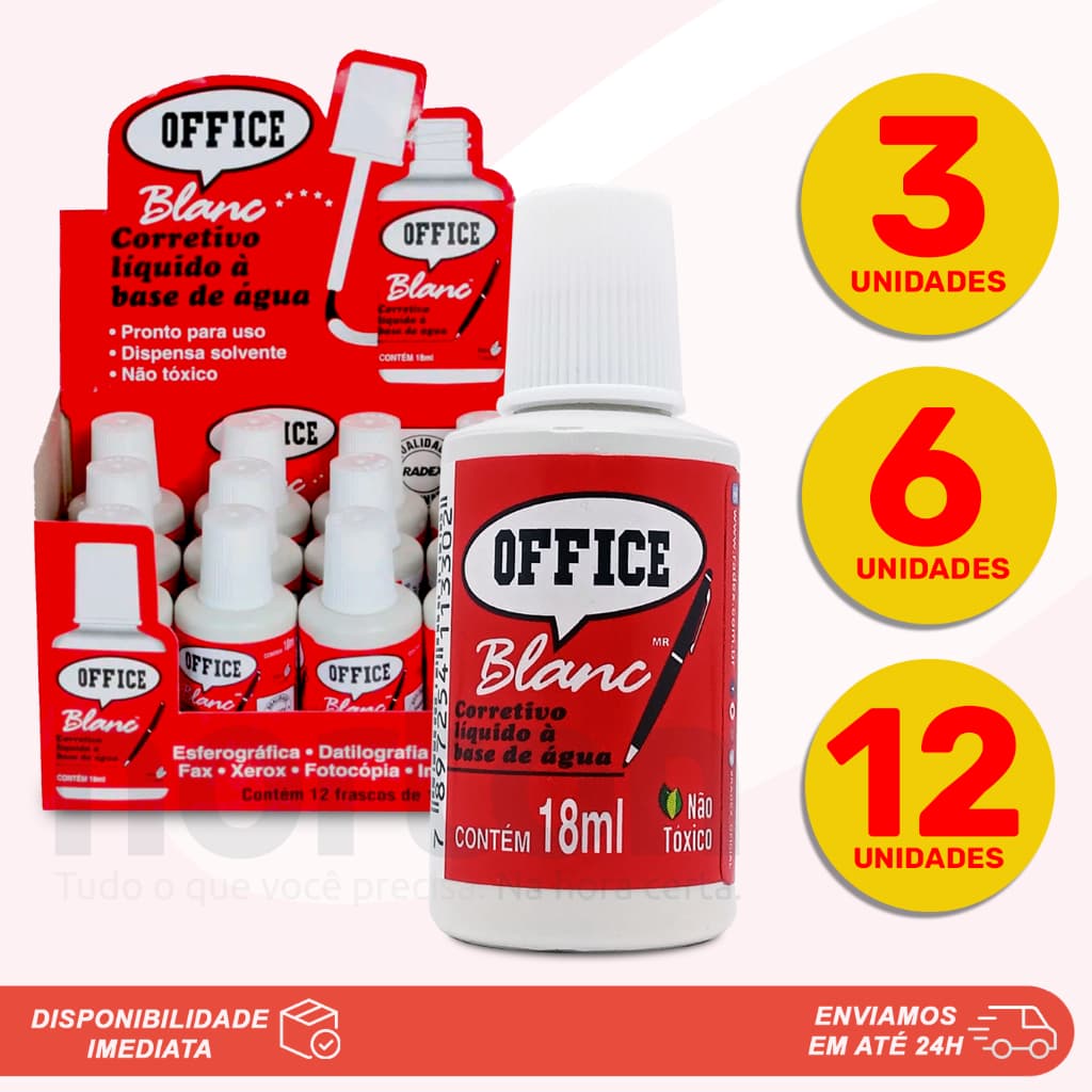 KIT PROMOCIONAL Corretivo Líquido Escolar Office Blanc 18ml Radex