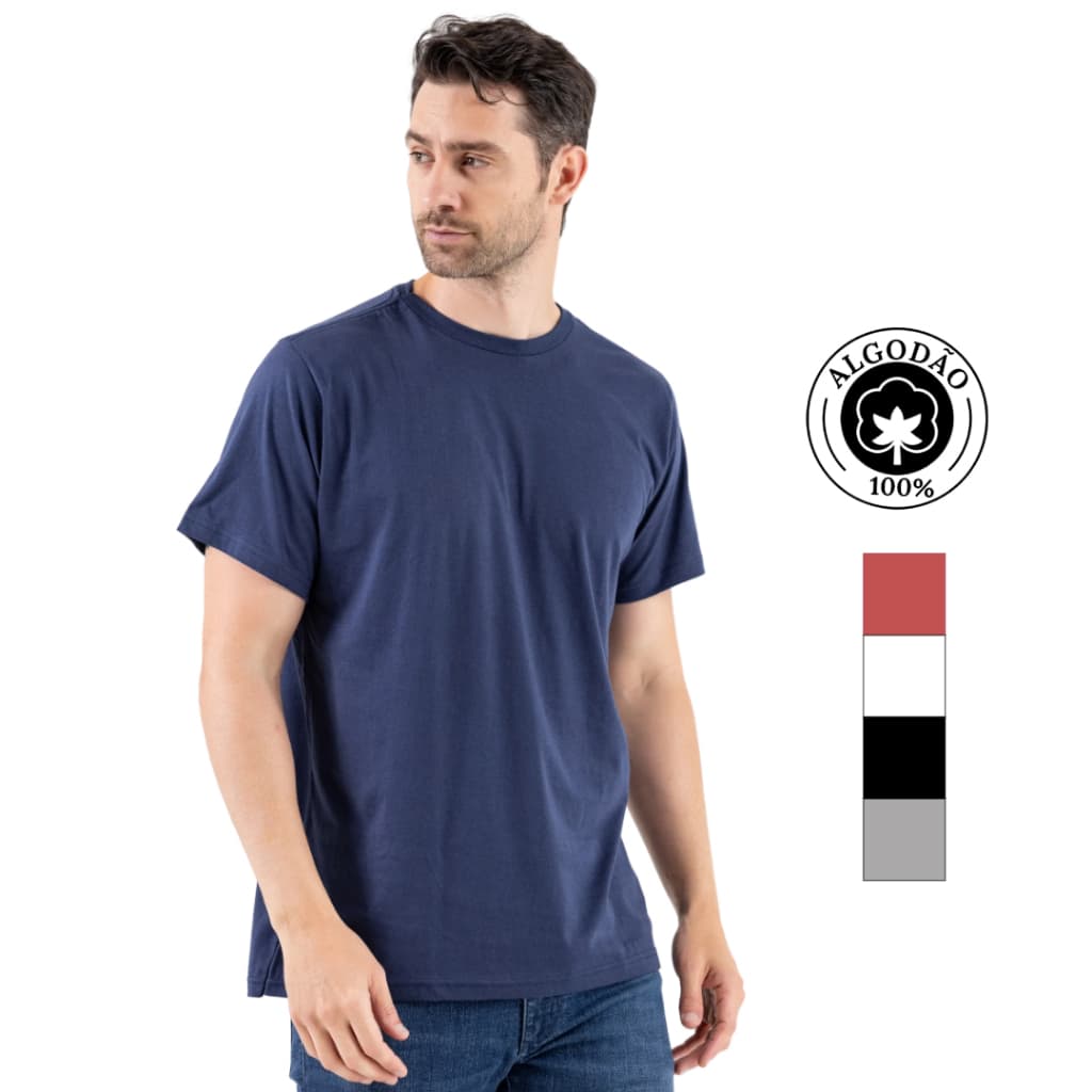 Camiseta Básica Masculina Lisa 100% Algodão