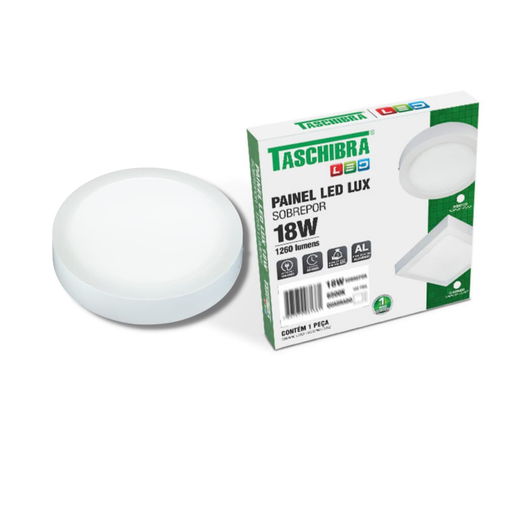 Painel Plafon Led 18w Redondo Sobrepor Lux Taschibra Bivolt 6500k 4000k 3000k