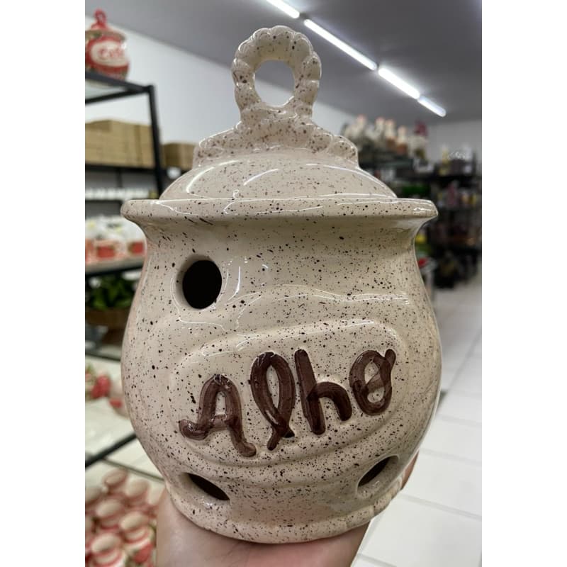 Porta Alho Laço de Cerâmica Pintado á Mão