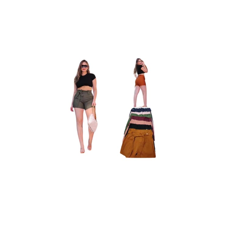 Short Laço Cintura Alta Shortinho Curto Bengaline