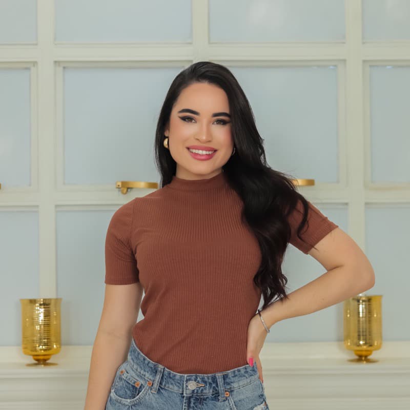 Blusa Básica  Gola Alta Manga Curta Tecido Canelado Premium Tamanho M,G,GG