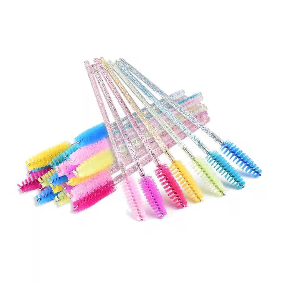 50 Escovinhas de Cílios e Sobrancelha Glitter Extensão e Alongamento Descartável