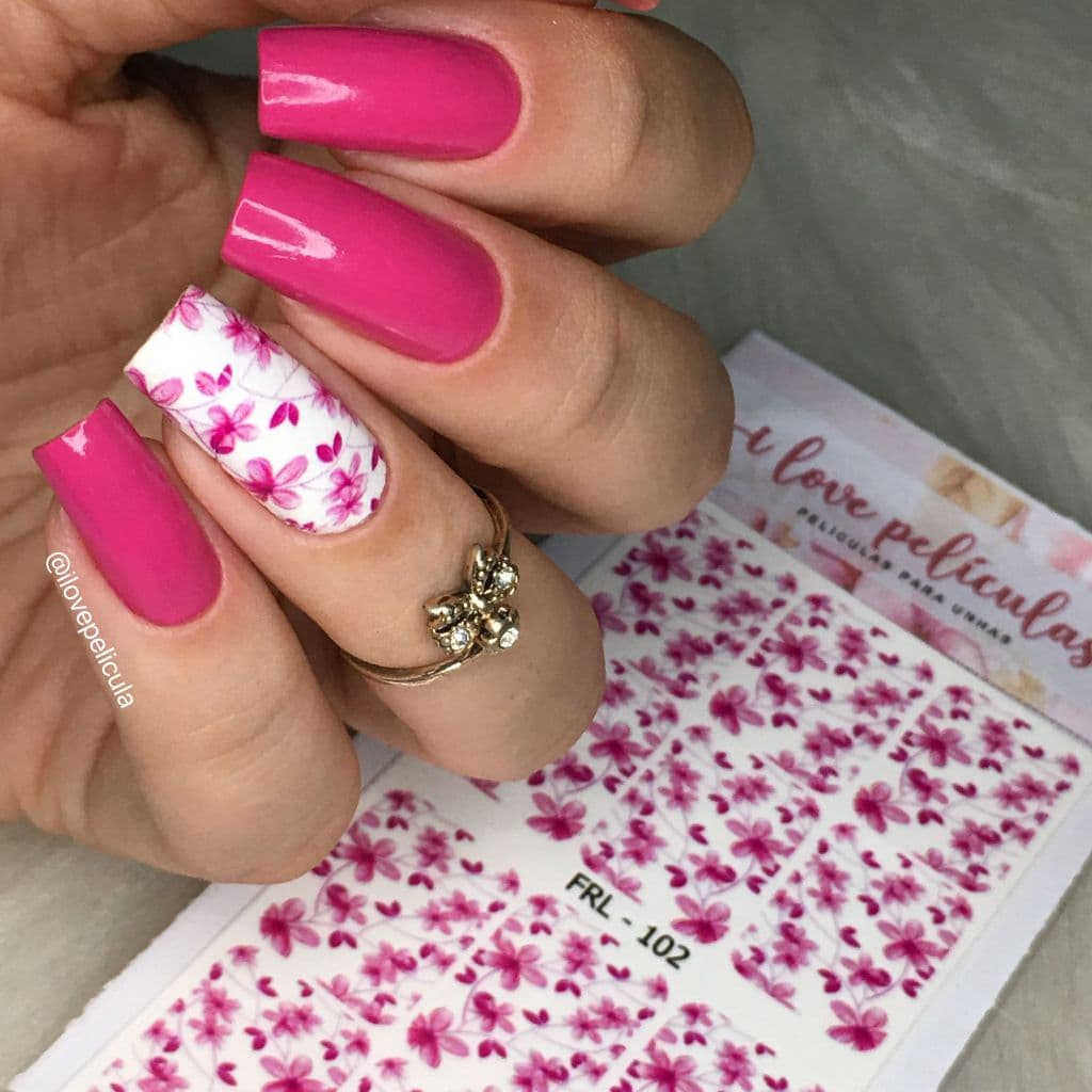 Adesivos de unha flores rosas cartela com 12 adesivos FRL - 102 Adesivos,películas,unhas,nails art,unhas decoradas