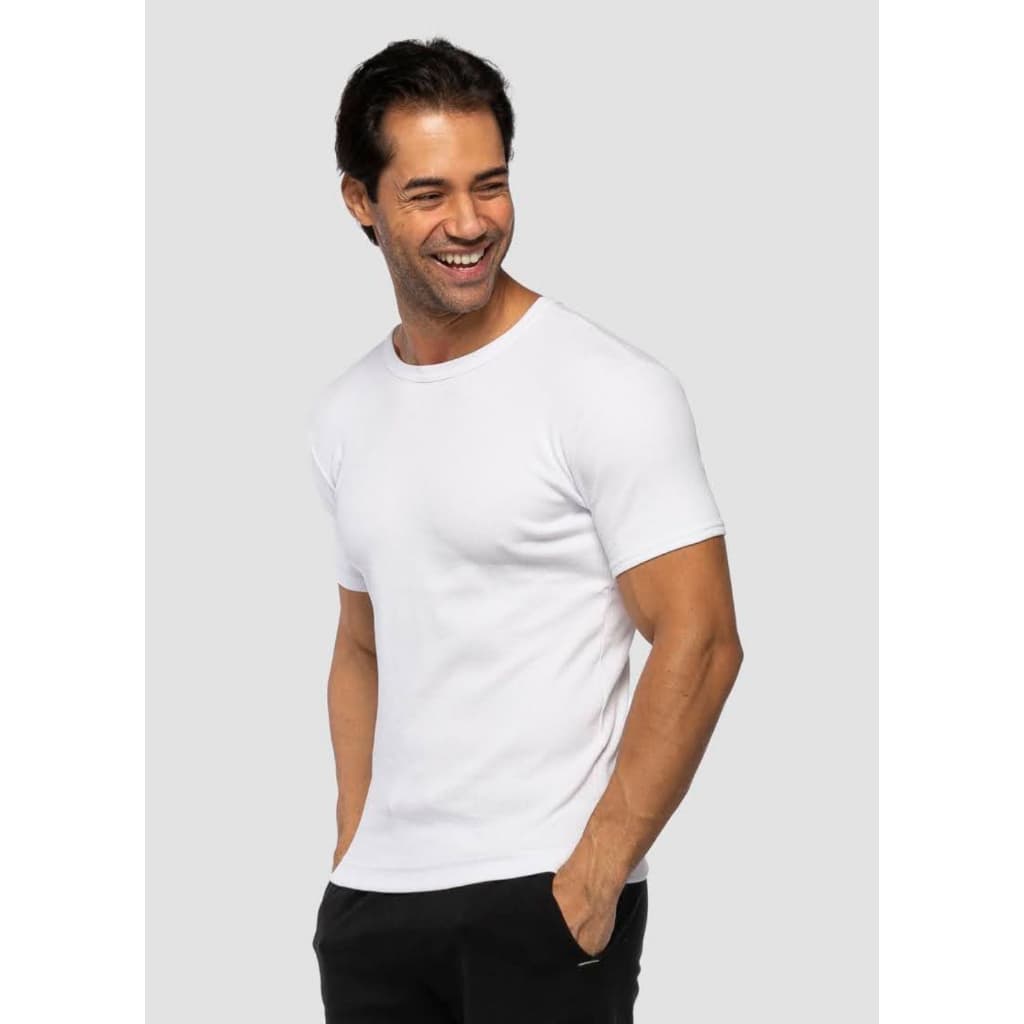 Camiseta Masculina Básica Gola Redonda Manga Curta Canelada Algodão