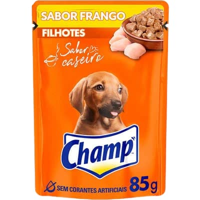 kit c/ 10 unid. Ração Úmida Champ Sachê Sabor Caseiro Frango para Cães filhotes s - 85 g