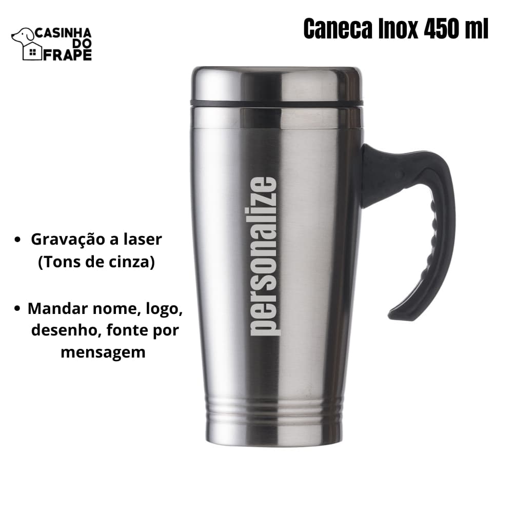 Caneca Personalizada Inox de 450ml, Nome, Logo, Brasão de Time, Profissão