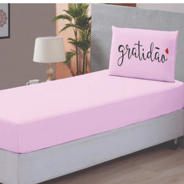 Lençol de Solteiro Infantil Personagem para menina Frase Gratidão em Microfibra 02 peças