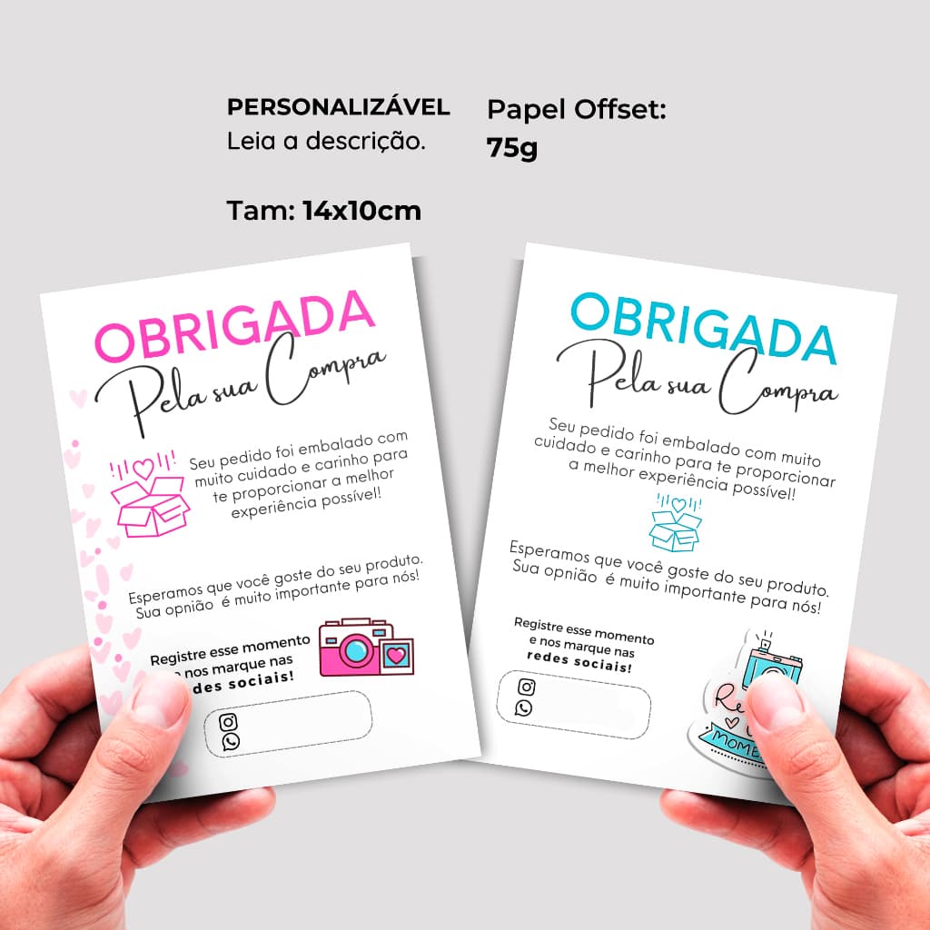 Carta de Agradecimento ao Cliente NÃO PERSONALIZADA- Envio imediato Cartão para lojas, ecommerce, empresa. 10x14cm